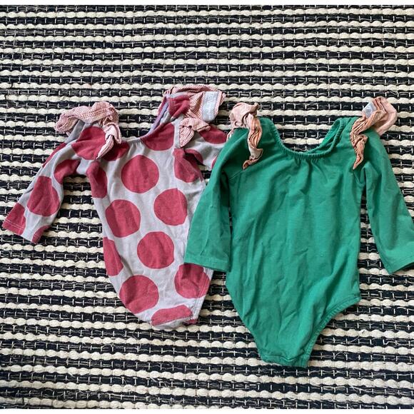 This Tribe Of Three Baby 2P Ruffled Green Polka Dot One Piece Bodysuits 24M - Picture 3 of 7